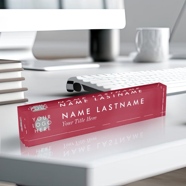 Benutzerdefiniertes Logo Elegany Burgundy Red Desk Namensplakette (Von Creator hochgeladen)