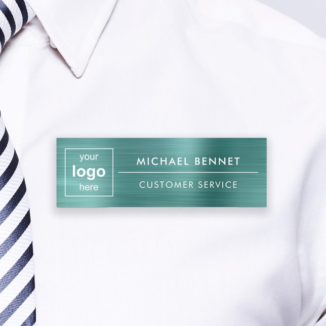 Benutzerdefiniertes Logo Emerald Green Beruflich B Namensschild (Custom Logo Emerald Green Professional Business Name Tag)