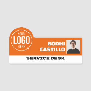 Benutzerdefiniertes Logo Foto ID Titel Orange Weiß Namensschild