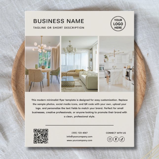 Benutzerdefiniertes Logo Foto Modern Neutraler Ges Flyer (Custom Logo Photo Modern Neutral Business Flyer)