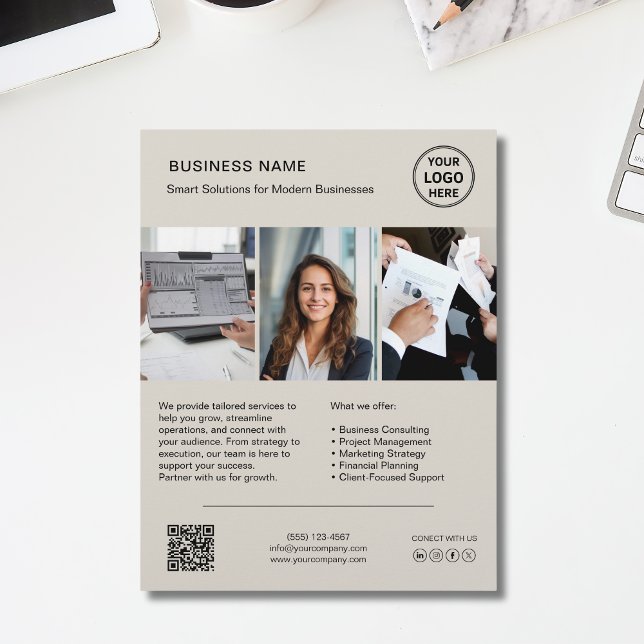 Benutzerdefiniertes Logo Foto QR Firmen Flyer (Custom Logo Photo QR Corporate Business Flyer)