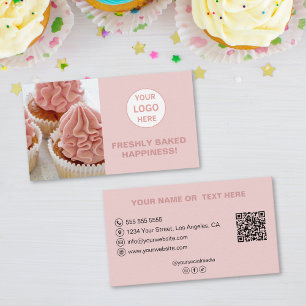Benutzerdefiniertes Logo Foto QR Rosa Bäckerei Visitenkarte