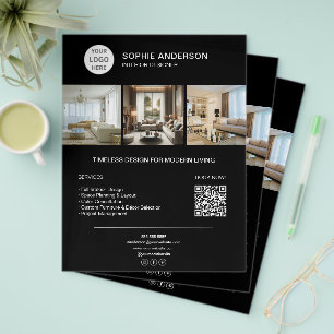 Benutzerdefiniertes Logo Foto QR Schwarz Professio Flyer