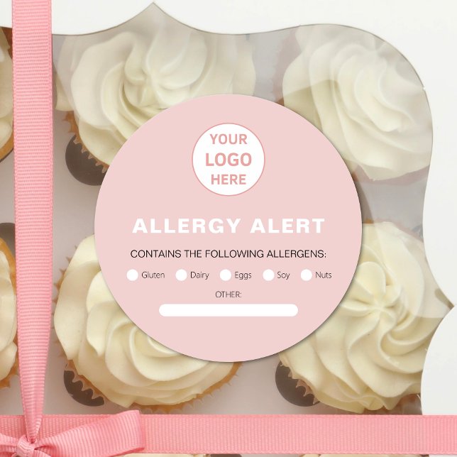 Benutzerdefiniertes Logo für das Warnbakery für Al Runder Aufkleber (Allergy Alert Bakery Custom Logo Pink Classic Round Sticker)