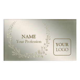 Benutzerdefiniertes Logo Golden Floral Blätter Wre Namenschild