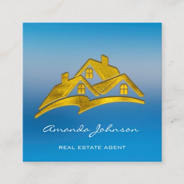 Benutzerdefiniertes Logo House Real Anwesen Agent  Quadratische Visitenkarte (Vorderseite)