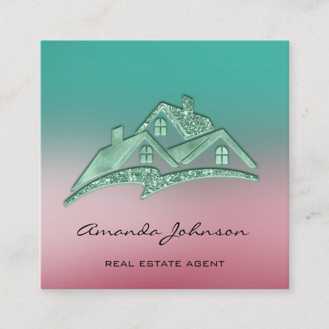 Benutzerdefiniertes Logo House Real Anwesen Agent  Quadratische Visitenkarte (Vorderseite)