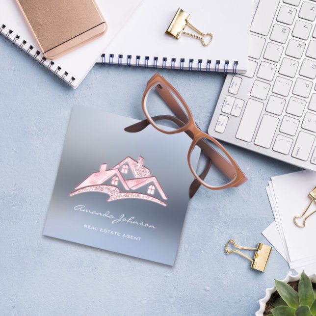 Benutzerdefiniertes Logo House Real Anwesen Agent  Quadratische Visitenkarte (Custom Logo House Real Estate Agent Home Pink VIP Square Business Card)