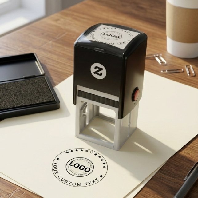 Benutzerdefiniertes Logo & Marken-Text | Moderne r Permastempel (round company logo stamper)