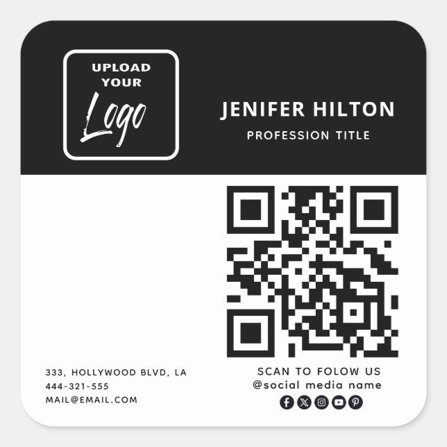 Benutzerdefiniertes Logo minimalistisch Social Med Quadratischer Aufkleber (Vorderseite)