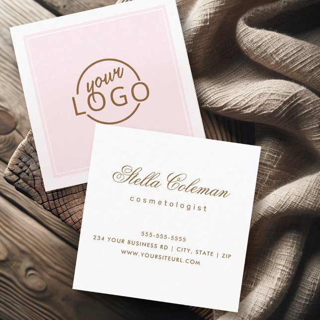 Benutzerdefiniertes Logo mit beliebigen Farbrahmen Quadratische Visitenkarte (Custom logo any color border elegant minimalist square business card)