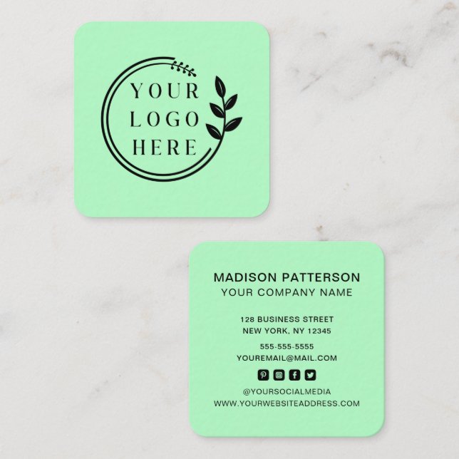 Benutzerdefiniertes Logo Modern Minimalistische So Quadratische Visitenkarte (Vorne/Hinten)