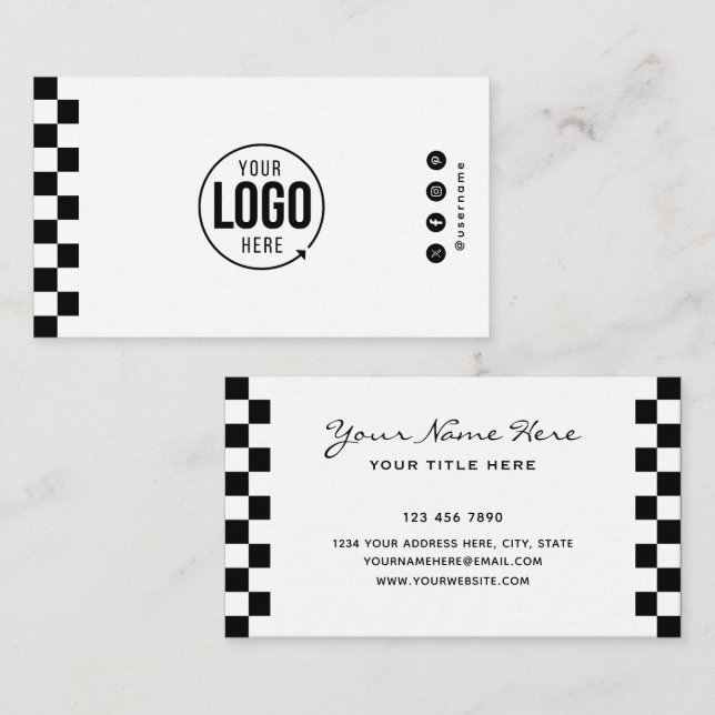 Benutzerdefiniertes Logo Modernes Karo Professione Visitenkarte (Vorne/Hinten)