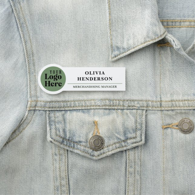 Benutzerdefiniertes Logo Modernes Salbeigrün Mitar Namensschild (Beispiel)