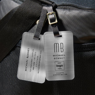Benutzerdefiniertes Logo Monogramm Silber Grau Geb Gepäckanhänger