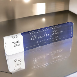 Benutzerdefiniertes Logo Navy Blue Elegant Berufli Namensplakette