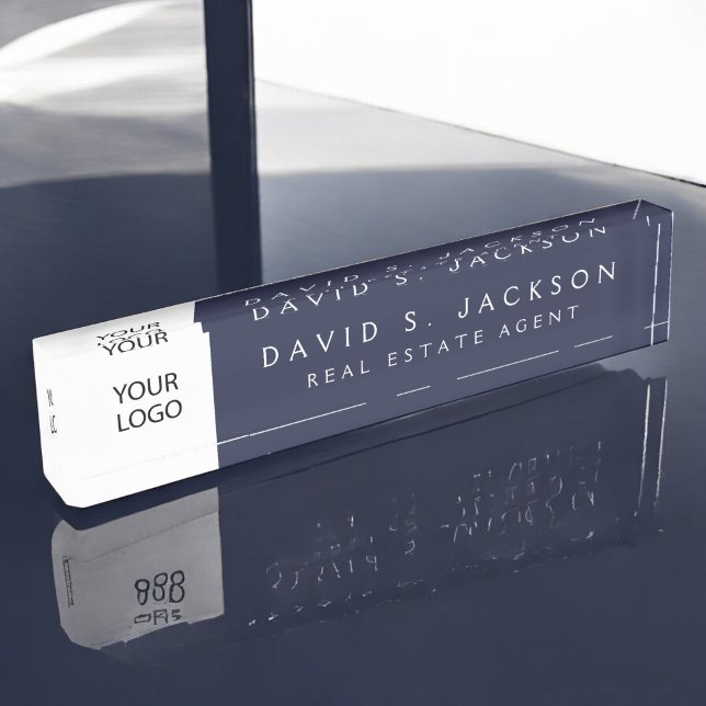 Benutzerdefiniertes Logo Navy Blue Elegant Berufli Namensplakette (Von Creator hochgeladen)