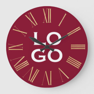 Benutzerdefiniertes Logo oder Bild auf Burgunderro Große Wanduhr