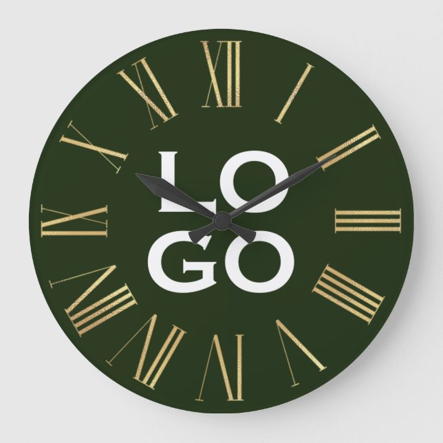 Benutzerdefiniertes Logo oder Bild auf Waldgrün Große Wanduhr (Vorderseite)