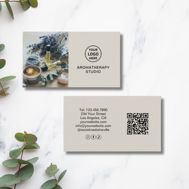 Benutzerdefiniertes Logo QR Aromatherapie Wellness Visitenkarte (Custom Logo QR Aromatherapy Spa Professional Business Card)