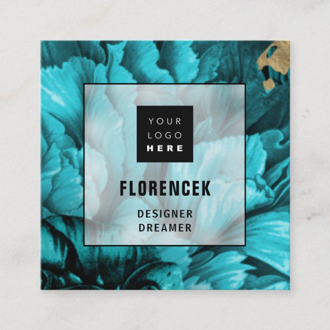 Benutzerdefiniertes Logo QR CODE Beautique Floral  Quadratische Visitenkarte (Vorderseite)