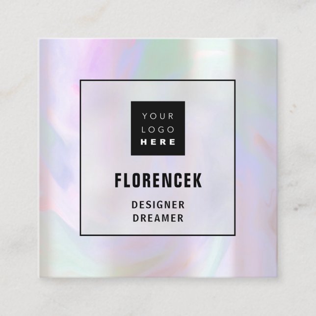 Benutzerdefiniertes Logo QR CODE Holographic Shop  Quadratische Visitenkarte (Vorderseite)