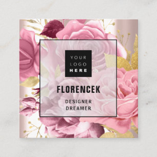 Benutzerdefiniertes Logo QR CODE Rose Gold Blumenb Quadratische Visitenkarte