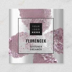 Benutzerdefiniertes Logo QR CODE Silbergraue Lila Quadratische Visitenkarte