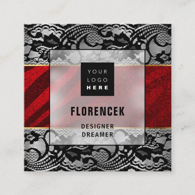 Benutzerdefiniertes Logo QR CODE Silver Gray Black Quadratische Visitenkarte (Vorderseite)