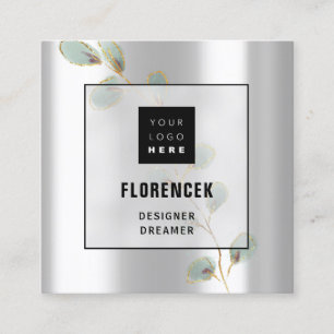 Benutzerdefiniertes Logo QR CODE Silver Grey Green Quadratische Visitenkarte