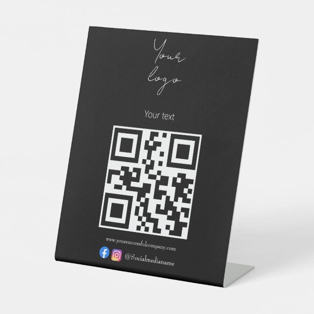 Benutzerdefiniertes Logo, QR-Code und Schwarzweiß- Sockelschild (Vorderseite)