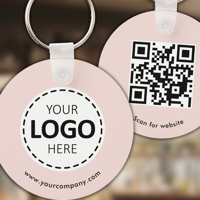 Benutzerdefiniertes Logo, QR-Code und Text, Rosa F Schlüsselanhänger (Von Creator hochgeladen)