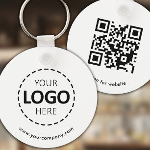 Benutzerdefiniertes Logo, QR-Code und Text, weiß Schlüsselanhänger