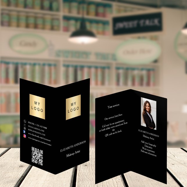 Benutzerdefiniertes Logo Qr Foto Social Media schw Visitenkarten (Von Creator hochgeladen)
