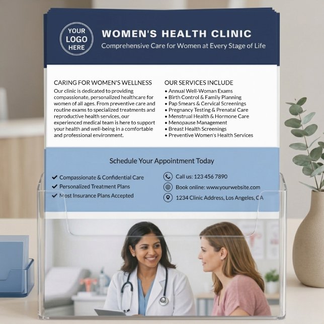 Benutzerdefiniertes Logo QR Frauenklinik Flyer (Visit the store for more business designs)