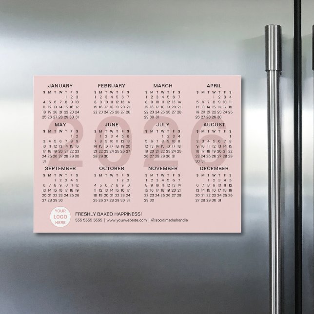 Benutzerdefiniertes Logo Rosa Business 2026 Magnet (Custom Logo Pink Business 2026 Magnetic Calendar)