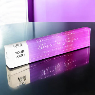 Benutzerdefiniertes Logo Rosa Lila Elegant Berufli Namensplakette