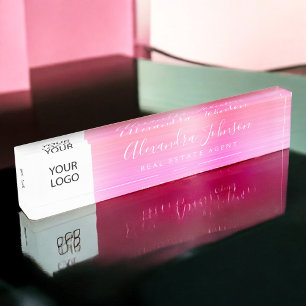 Benutzerdefiniertes Logo Rosa Orange Elegant Beruf Namensplakette