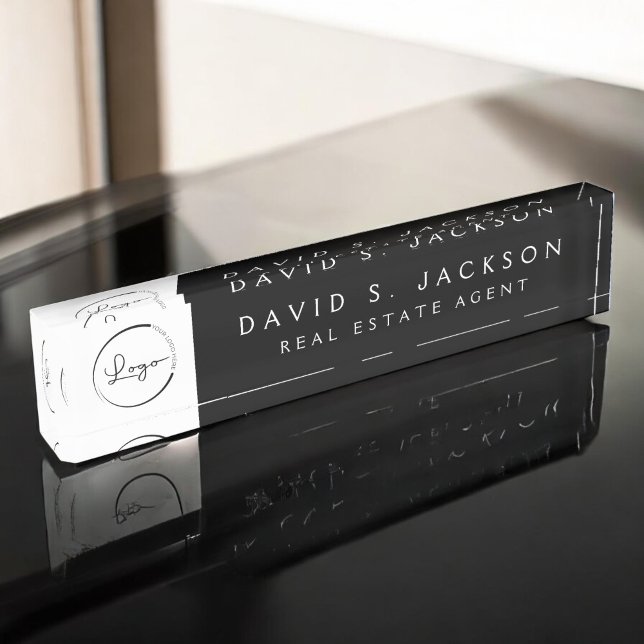 Benutzerdefiniertes Logo Schwarz Elegant Beruflich Namensplakette (Von Creator hochgeladen)