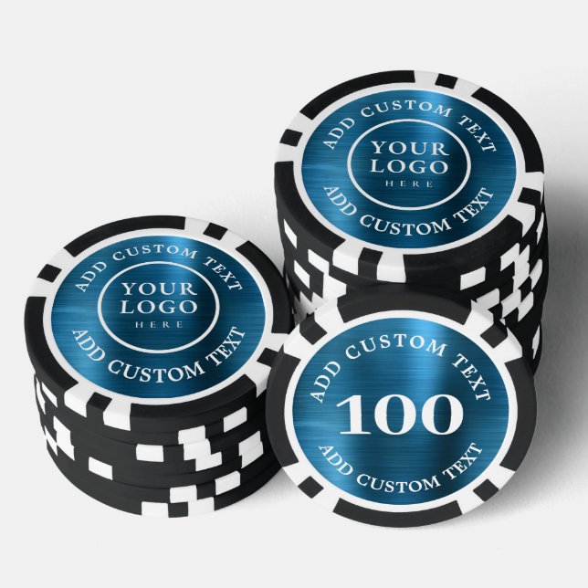 Benutzerdefiniertes Logo & Text Blau Metall Geschä Pokerchips (Stapel)