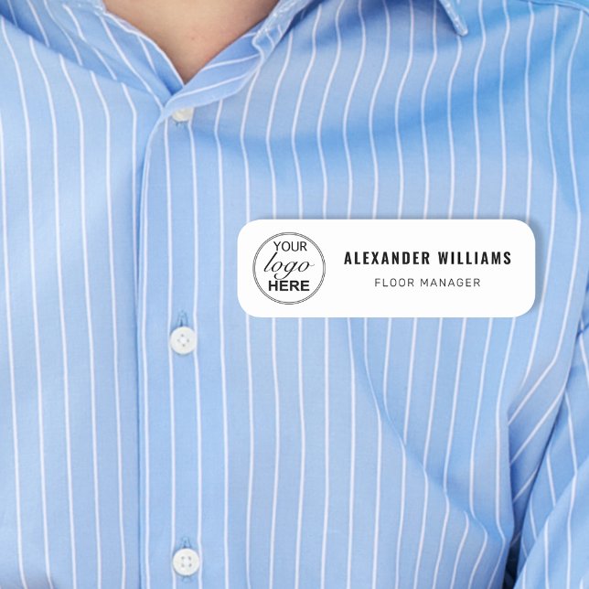 Benutzerdefiniertes Logo und Mitarbeiter Namensschild (Custom Business logo employee name and job title name simple black and white tag)
