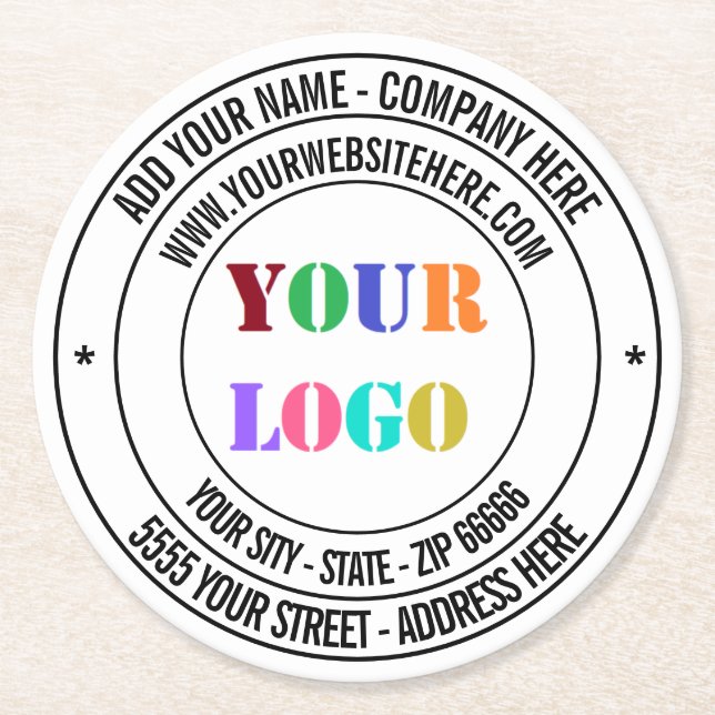Benutzerdefiniertes Logo und Personalisierter Text Runder Pappuntersetzer (Vorderseite)