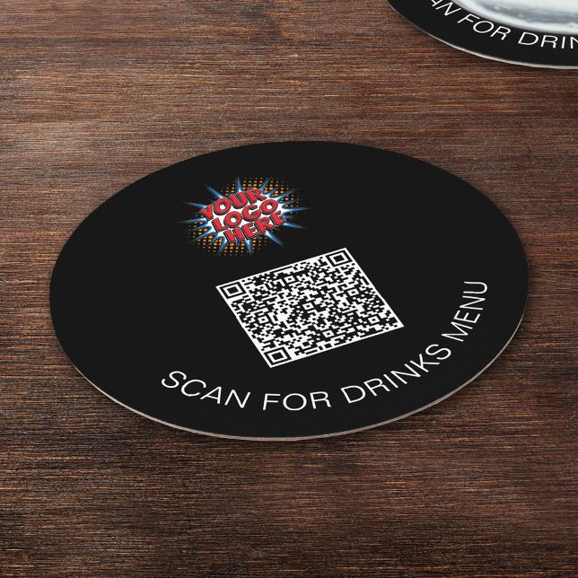 Benutzerdefiniertes Logo und QR-Code Black Paper D Runder Pappuntersetzer (Von Creator hochgeladen)