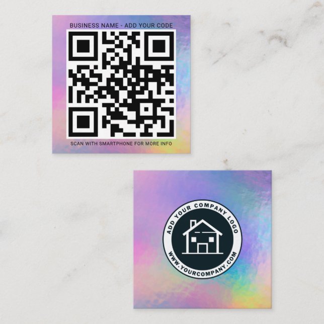 Benutzerdefiniertes Logo und QR-Code DIY Holografi Quadratische Visitenkarte (Vorne/Hinten)