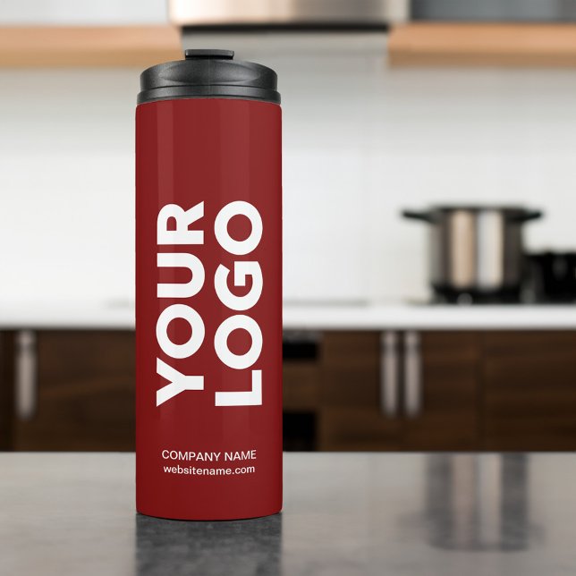 Benutzerdefiniertes Logo und Text in dunkelrot Thermosbecher (Custom Logo and Text on Dark Red Thermal Tumbler in situ)