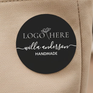 Benutzerdefiniertes Logo und Text rund schwarzes S Etiketten