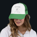 Benutzerdefiniertes Logo und Text zeigen weiße grü Truckerkappe<br><div class="desc">Unisex Business Company Logo Mitarbeiter Bulk Elegant Moderne Werbevorlage Hochladen Add Logo Männer & Frauen Weiß und Grün Baseball & Trucker Hut... </div>