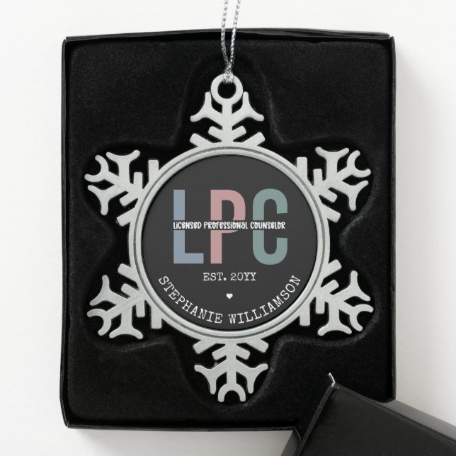 Benutzerdefiniertes LPC-lizenziertes Berufliches R Schneeflocken Zinn-Ornament (Box)