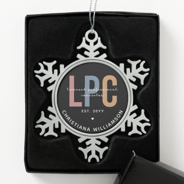 Benutzerdefiniertes LPC-lizenziertes Berufliches R Schneeflocken Zinn-Ornament (Box)