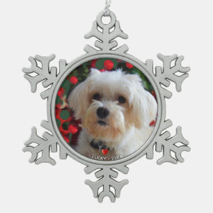 Benutzerdefiniertes Malteser-Hund-Foto Schneeflocken Zinn-Ornament